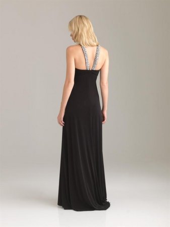 Sexy Black Halter Beaded Detailed Long Prom Dresses